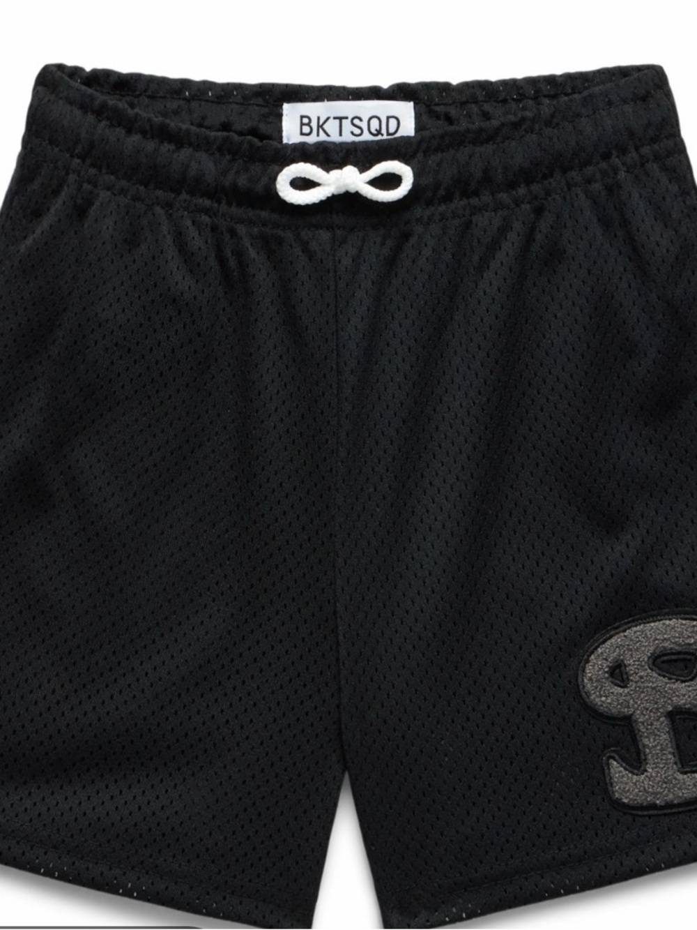 BKTSQD- Black Mesh Sports Shorts with Drawstring- YL